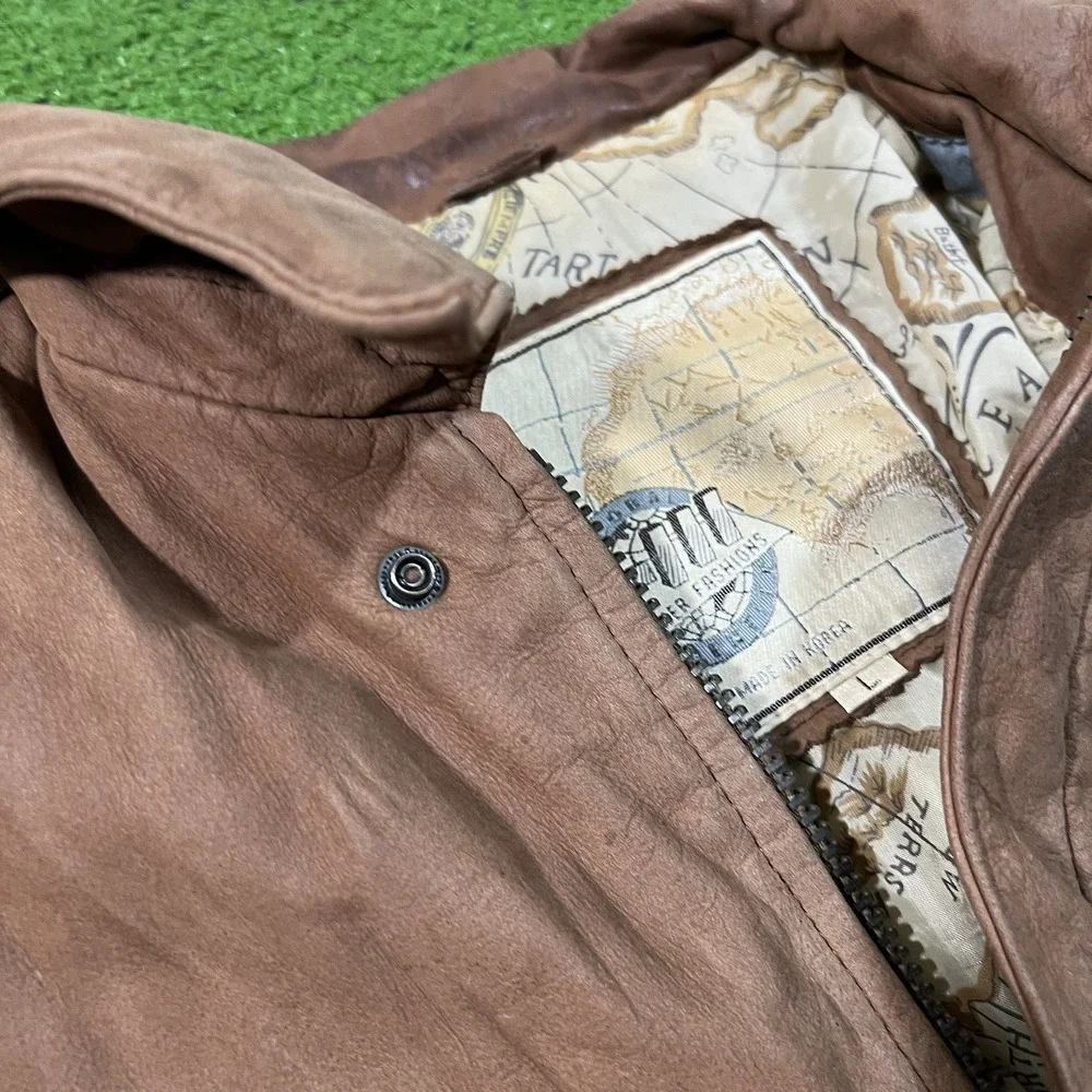 GIII Leather Jacket Mens Large Flight Bomber Vintage Brown Global Identity 90s‎